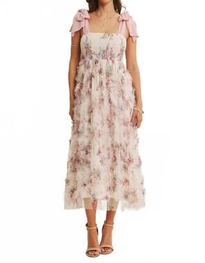 NEW IN FEBRUARY textured floral smocked midi dress in rose